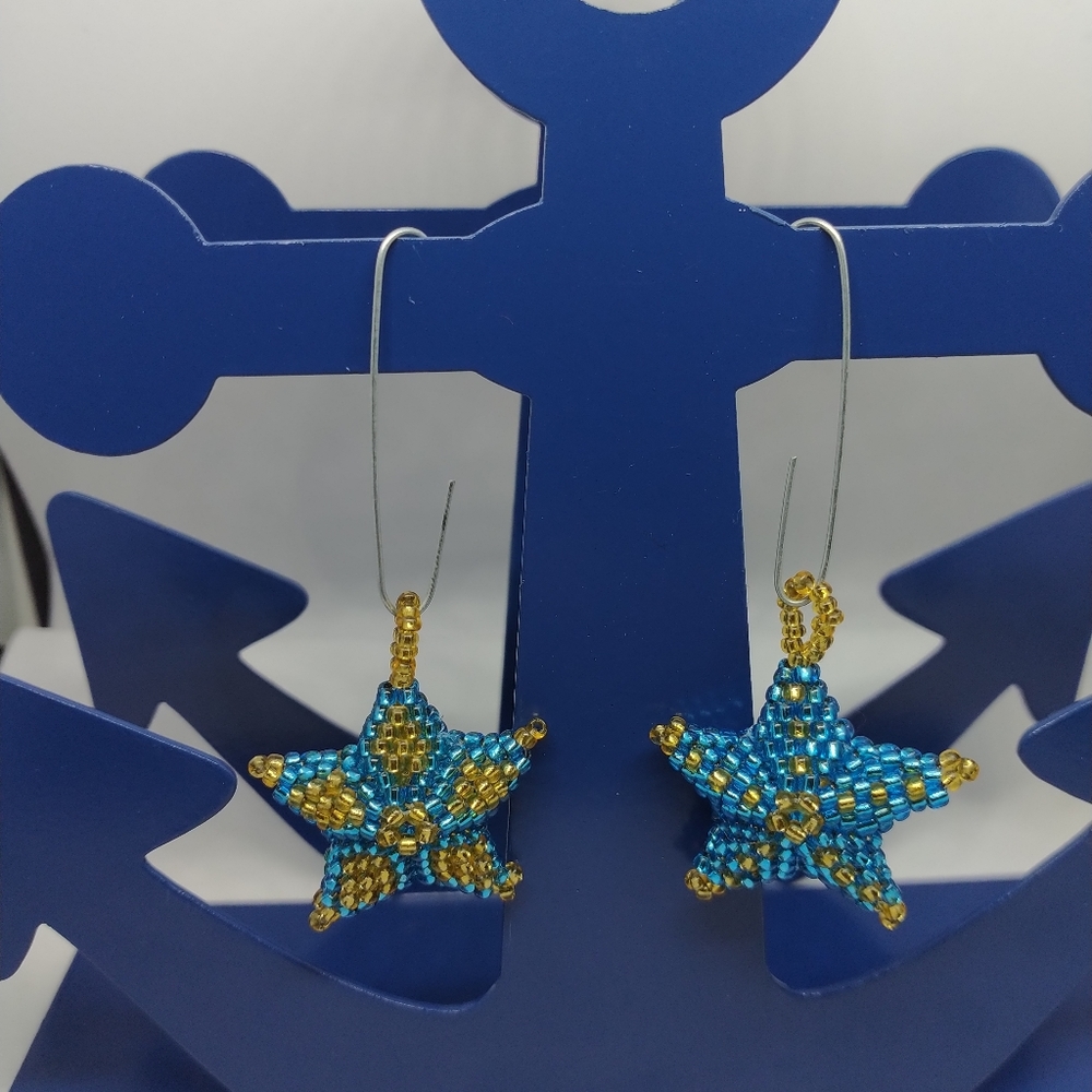 Handmade 3D Seed Bead Christmas Holiday Ornaments Set of 2 Coordinating